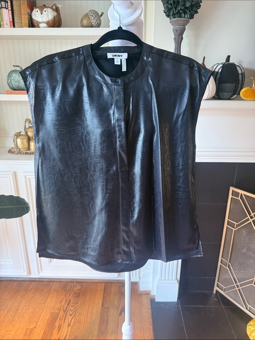 DKNY Black Faux Leather top sz. S
